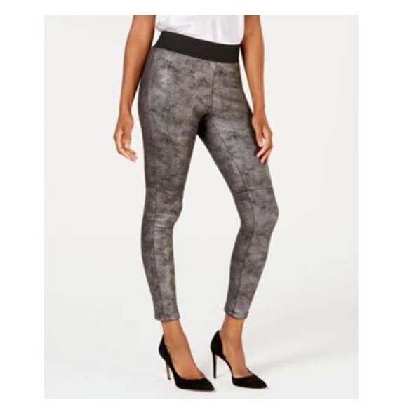 L412 Silver Metallic Faux-Leather Leggings - S - Picture 1 of 1